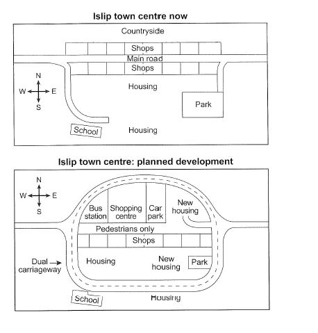 The maps below show the centre of a small town called Islip as it is ...